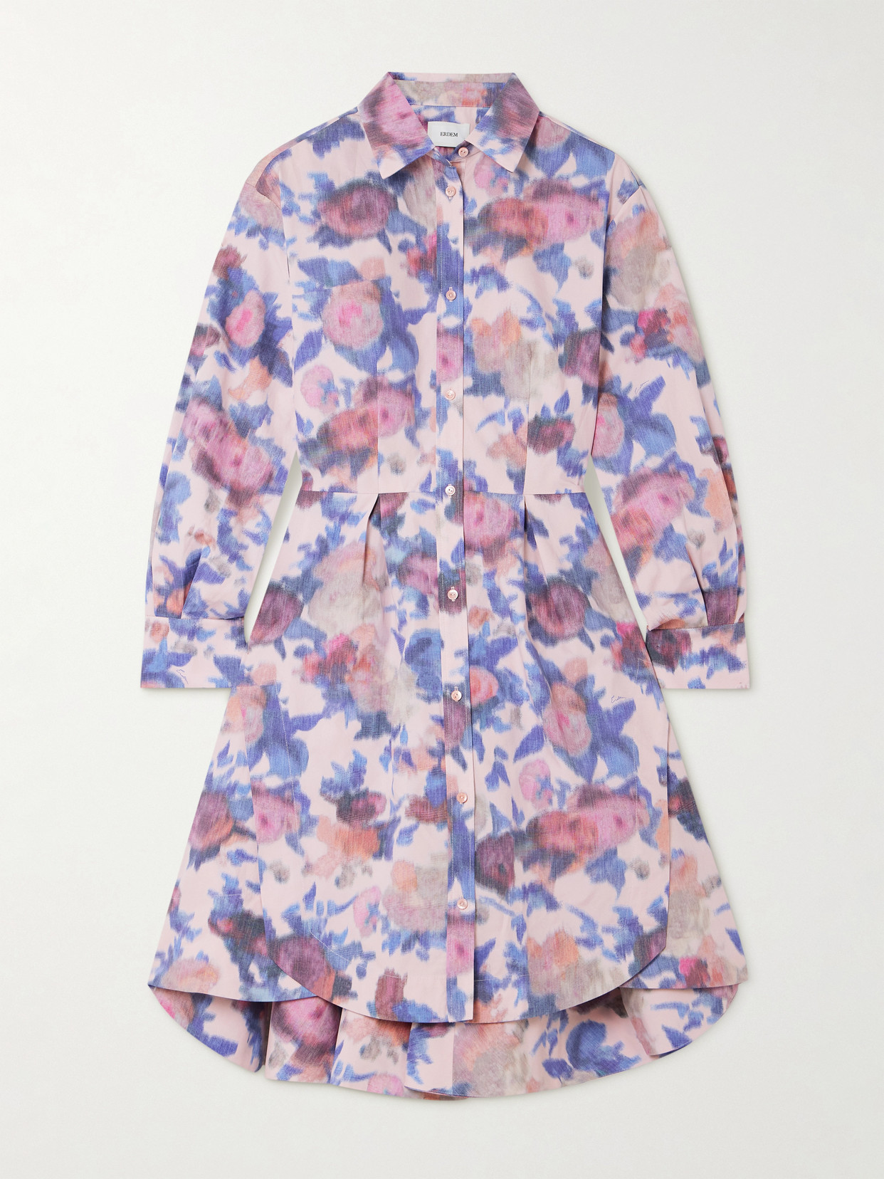 Erdem Asymmetric Floral-print Cotton-poplin Mini Shirt Dress In Pink