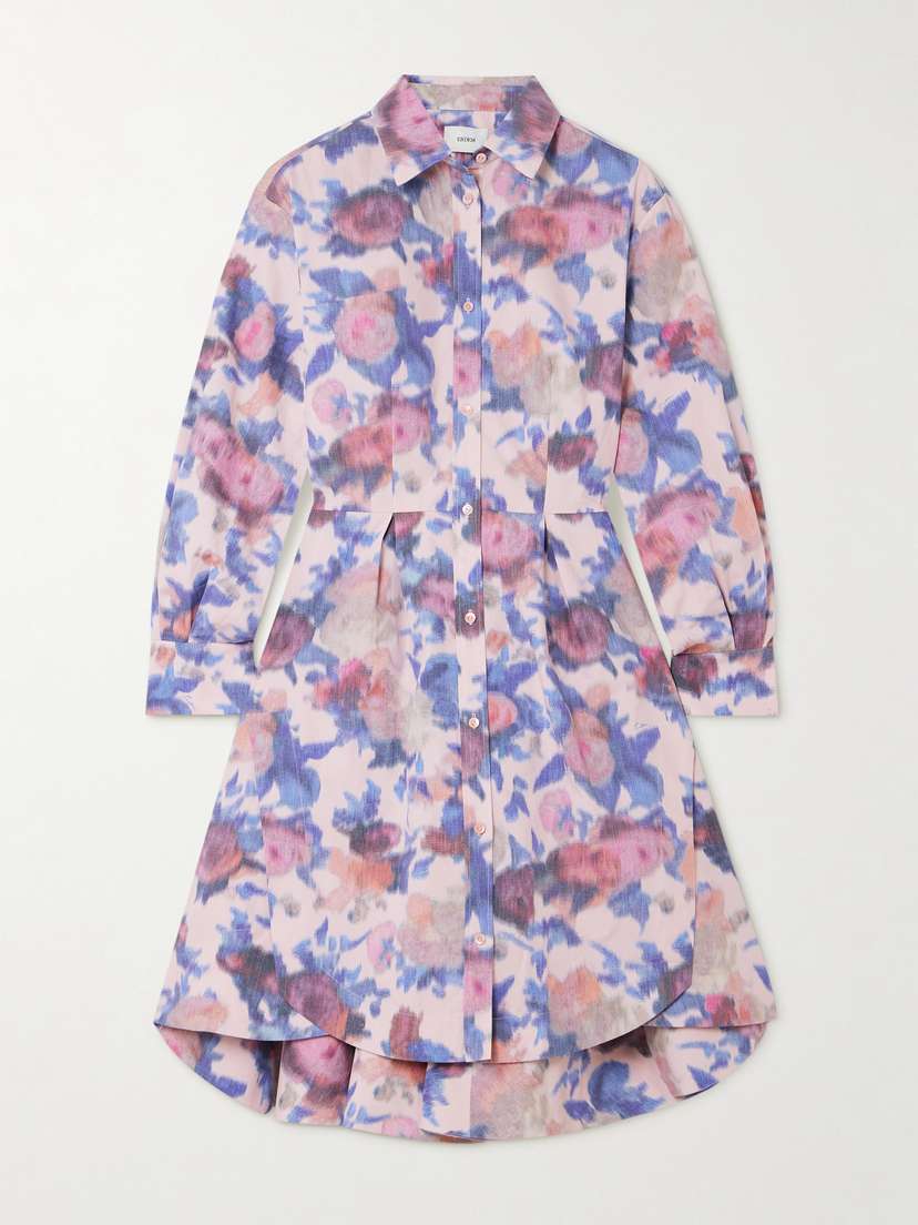 Erdem Asymmetric Floral-print Cotton-poplin Mini Shirt Dress