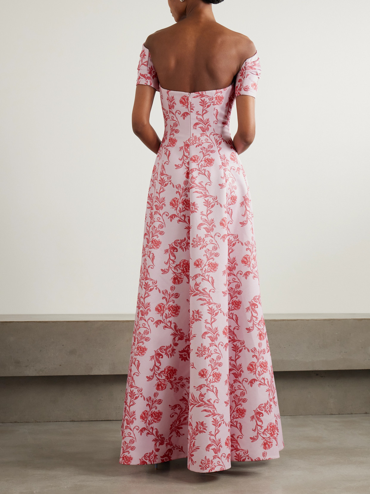 Emilia Wickstead Auclair Off The Shoulder Damask Taffeta Faille Gown In Pink