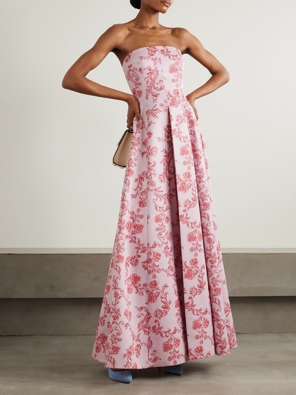 Emilia Wickstead Auclair Off The Shoulder Damask Taffeta Faille Gown In Pink