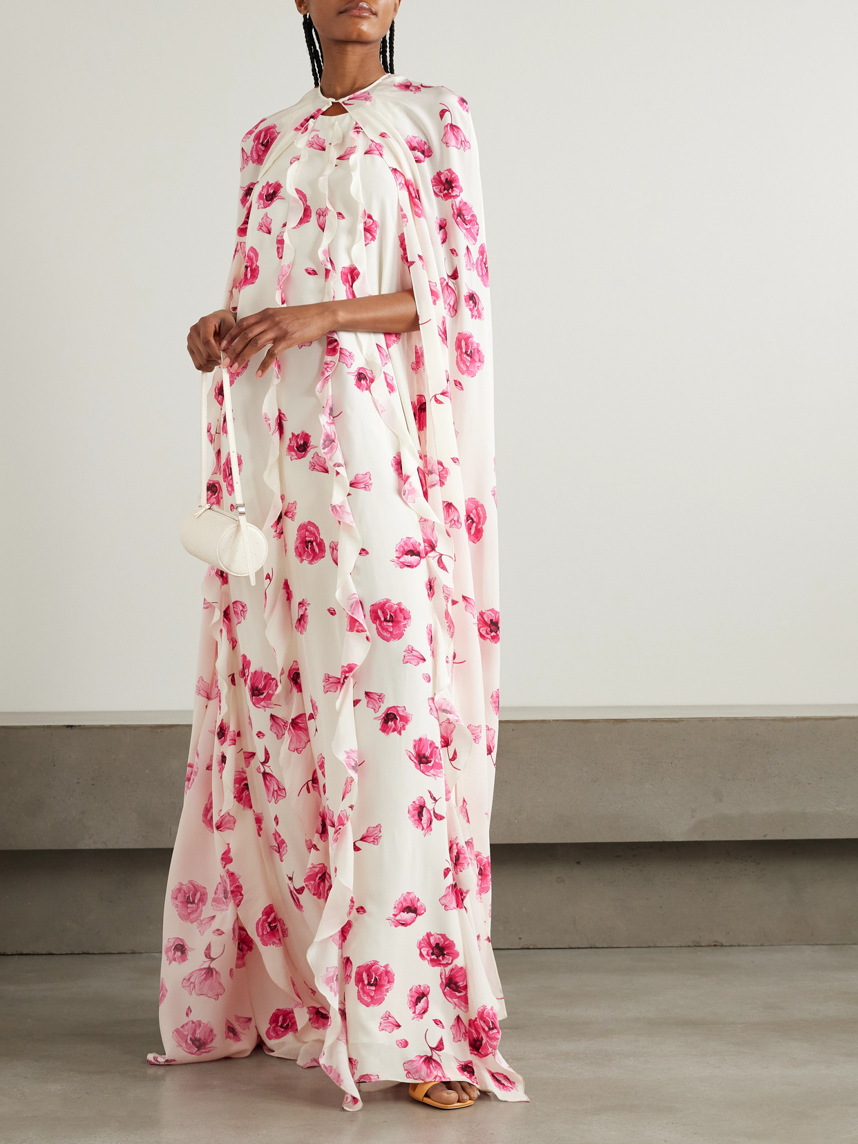 Clarette Floral-Print Silk Crepe De Chine Cape
