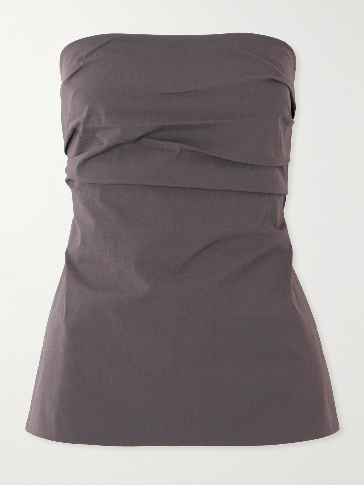 ST. AGNI - Strapless Tie-back Gathered Cotton-blend Top - Dark brown