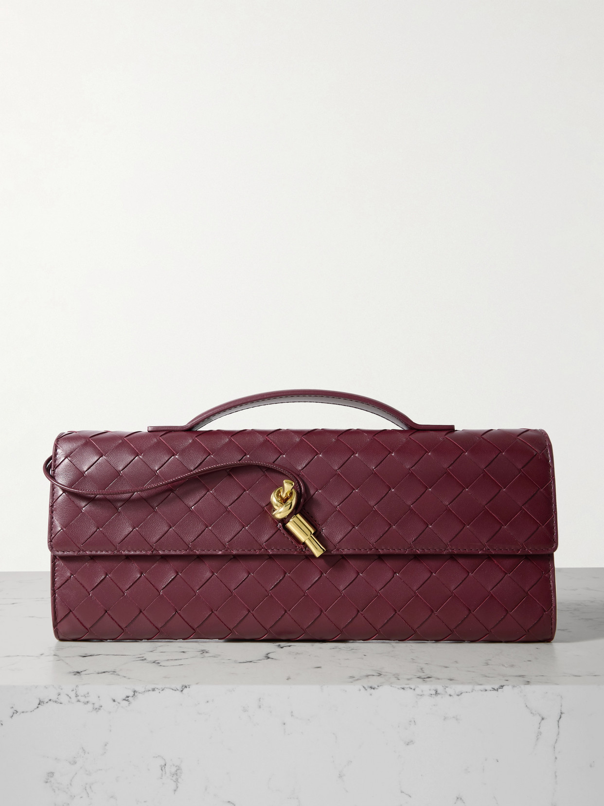 Bottega Veneta Long Andiamo Intrecciato Leather Clutch In Burgundy