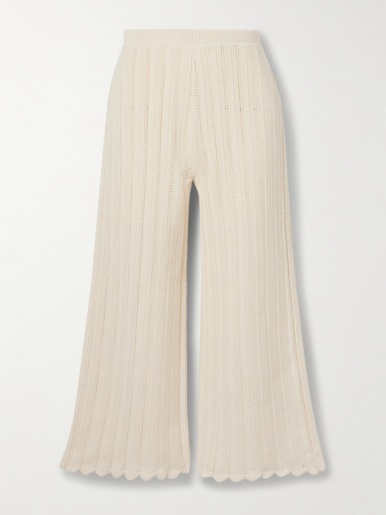 Altuzarra Petey Cropped Ribbed Open-knit Organic Cotton Flared Pants In Neutral