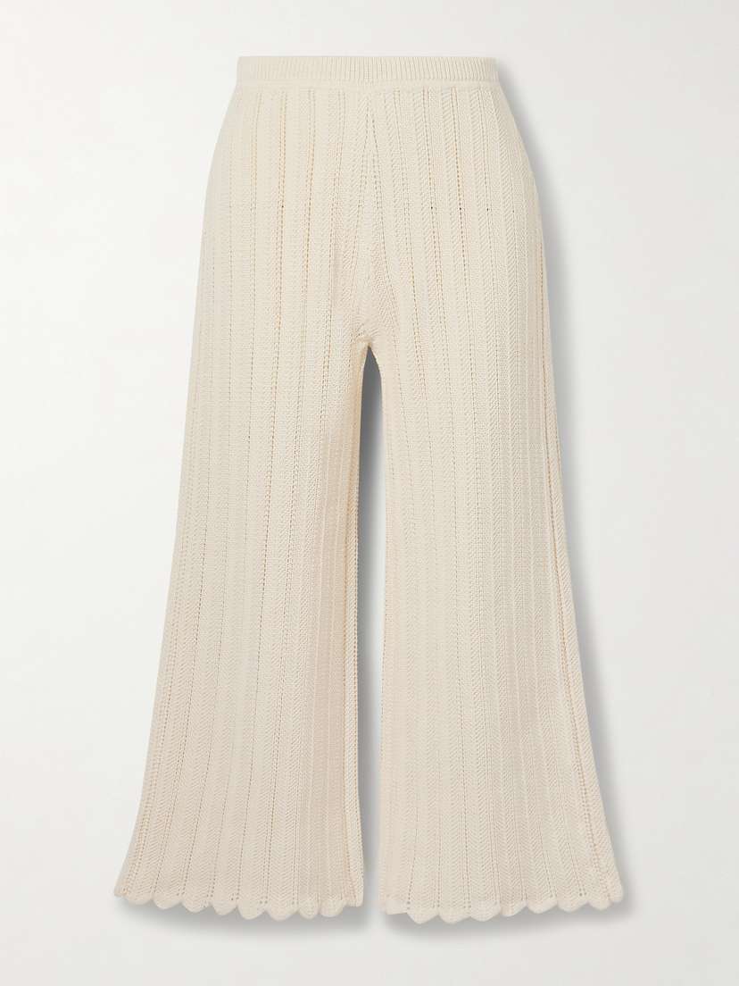 Altuzarra Petey Cropped Ribbed Open-knit Organic Cotton Flared Pants