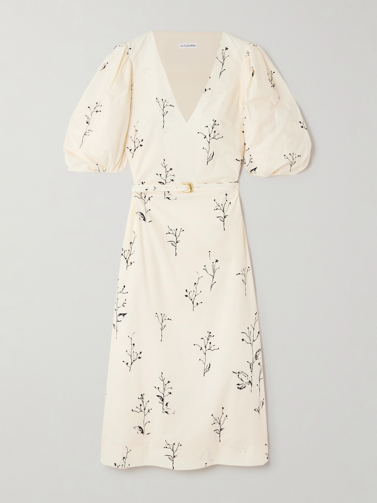 Altuzarra Corrie Belted Printed Cotton-poplin Midi Dress In Neutral
