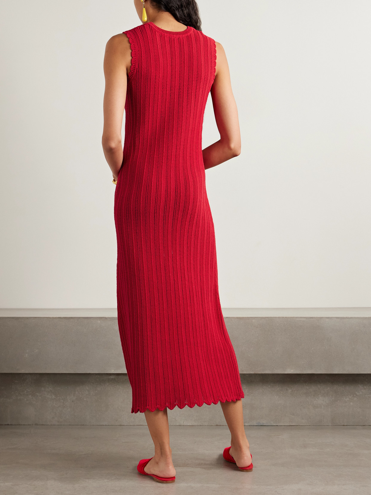 Altuzarra Sissi Ribbed Open-knit Organic Cotton Midi Dress In Red