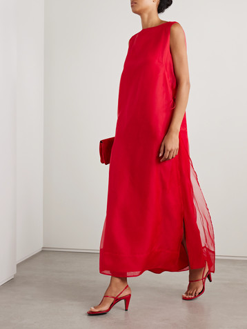 khaite wes seamed silk organza dress KHAITE Wes Pintucked Silk-Organza Maxi Dress