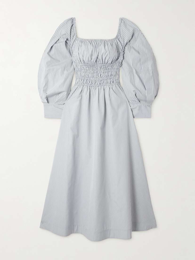 Altuzarra Josie Shirred Striped Cotton-poplin Midi Dress
