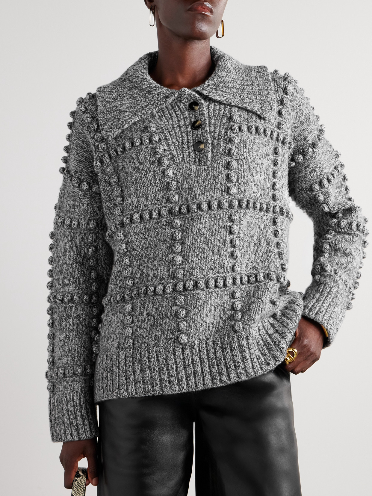 Altuzarra Mitch Textured Merino Wool Polo Sweater In Gray