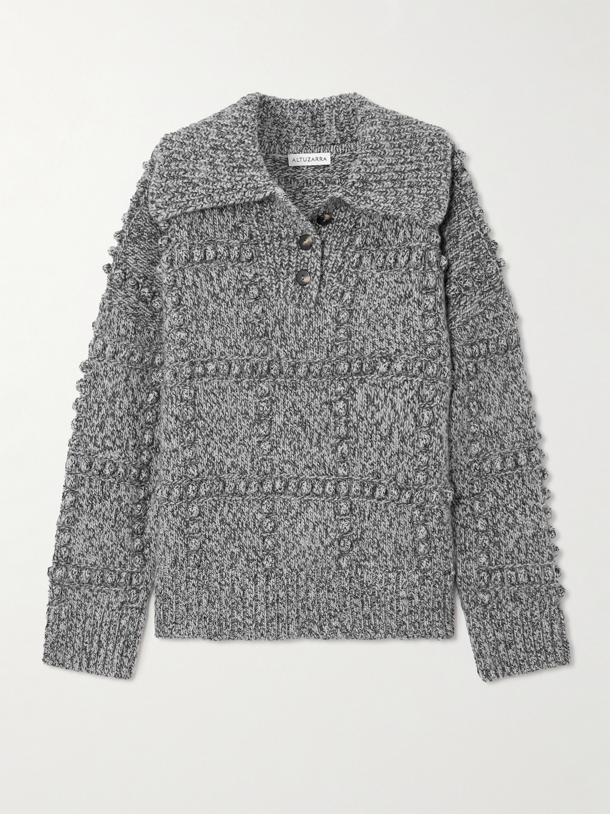Altuzarra Mitch Textured Merino Wool Polo Sweater In Gray