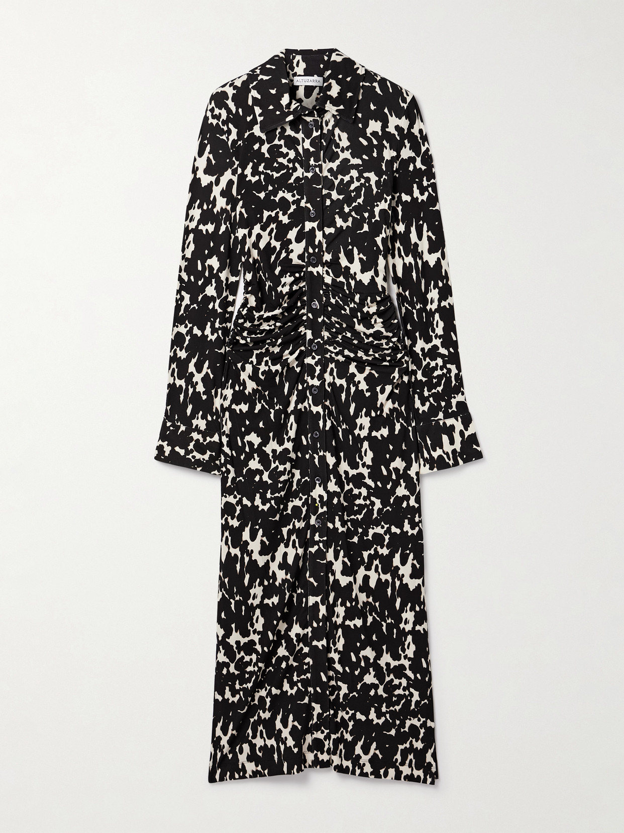 Altuzarra Claudia Ruched Printed Crepe-jersey Midi Dress In Black
