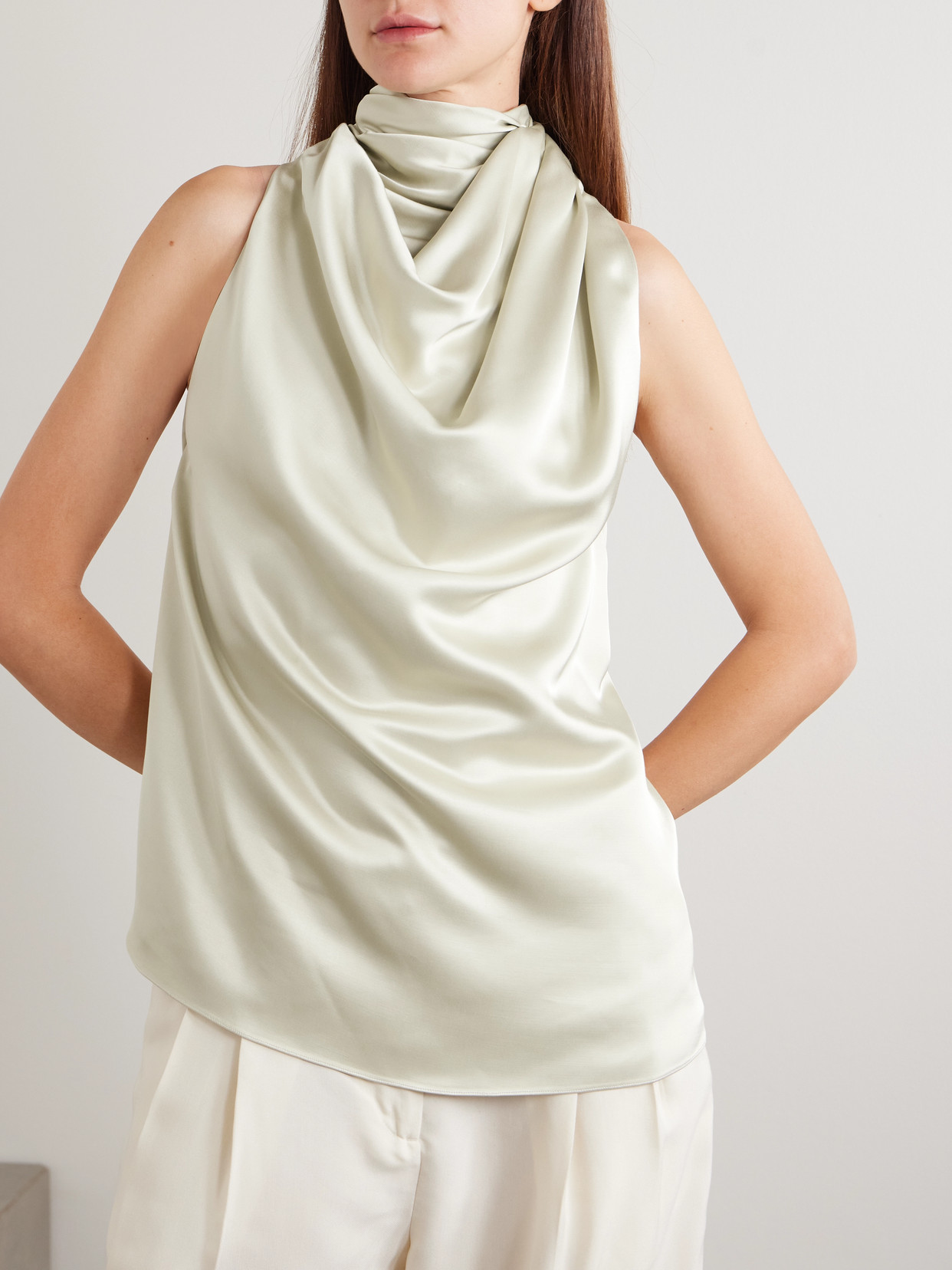 Sleary Draped Silk-Satin Top