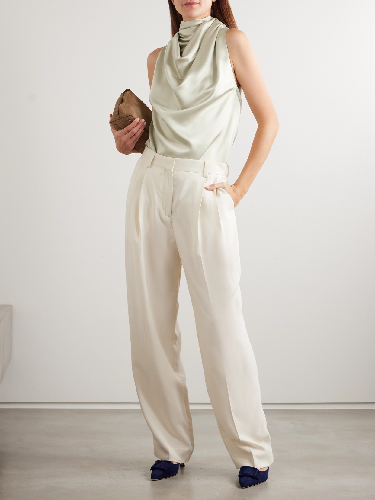 Sleary Draped Silk-Satin Top