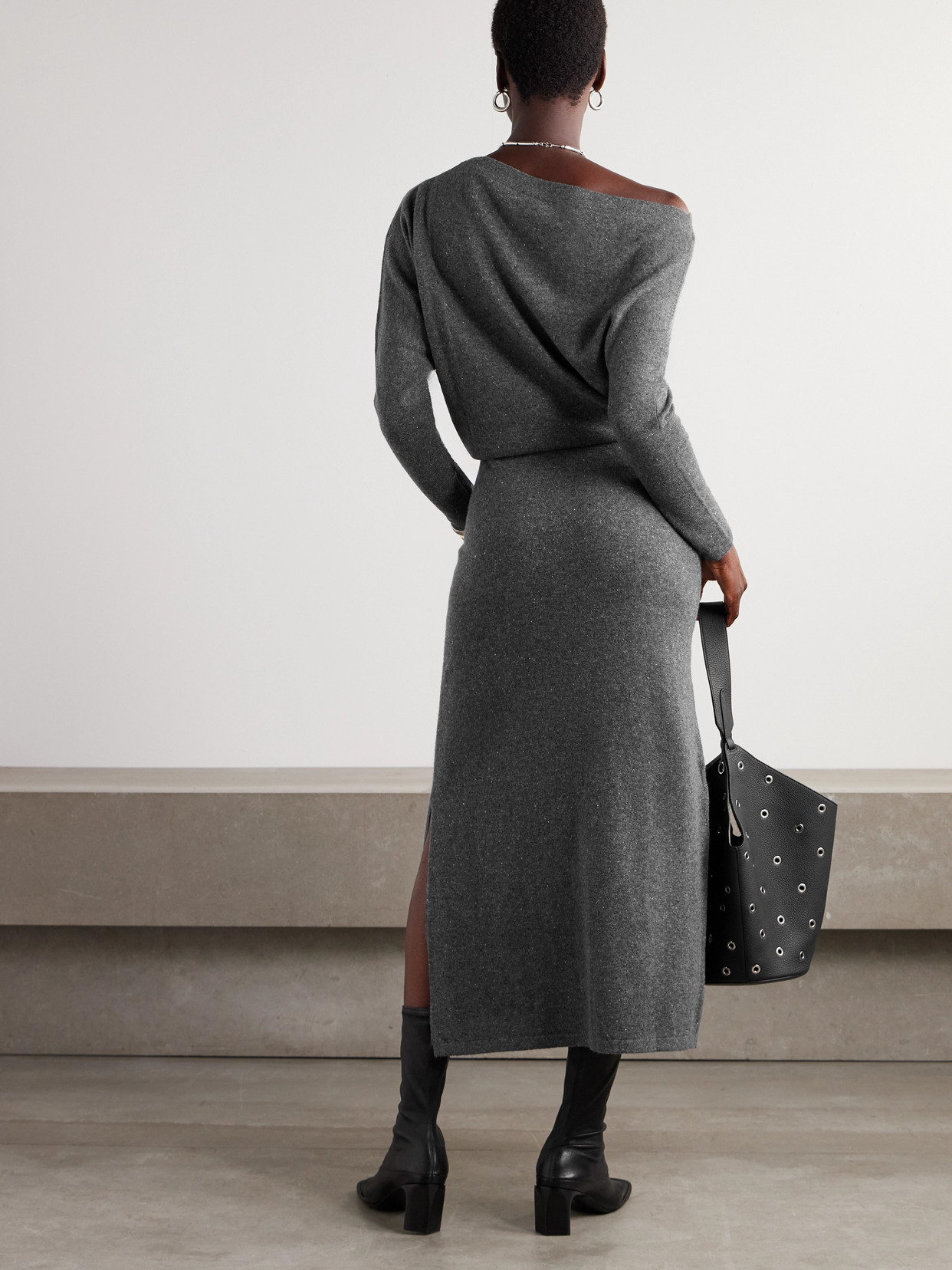 Altuzarra Kasos Off-the-shoulder Draped Brushed-cashmere Midi Dress In Gray