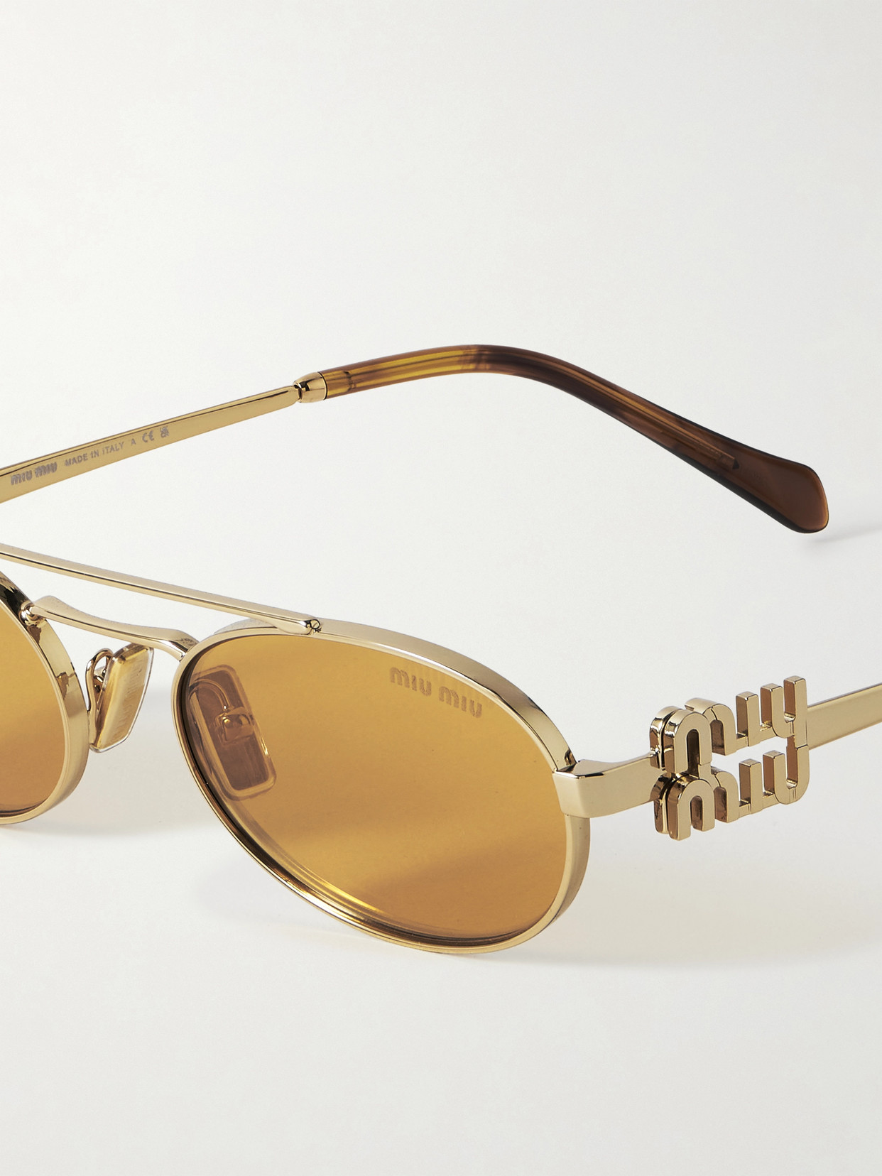 Miu Miu Oval-frame Gold-tone Sunglasses In Gold