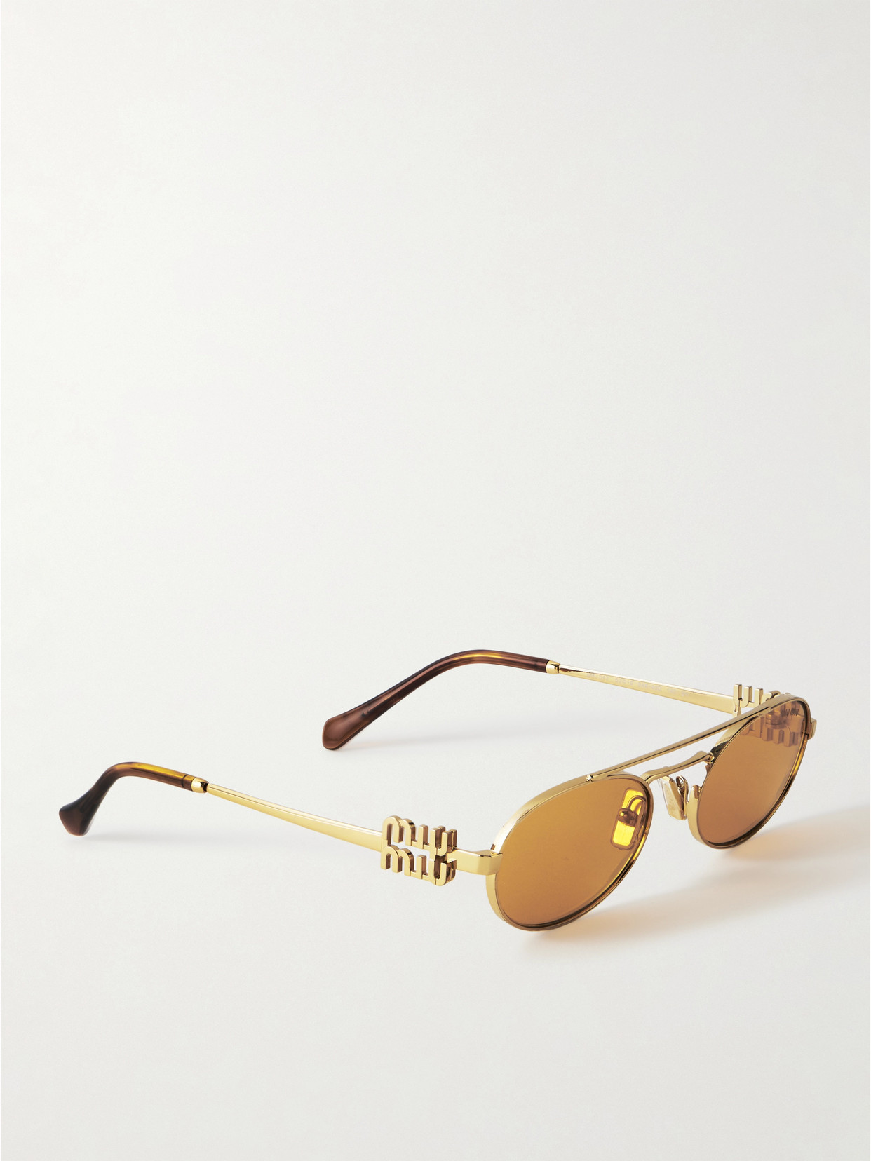 Miu Miu Oval-frame Gold-tone Sunglasses In Gold