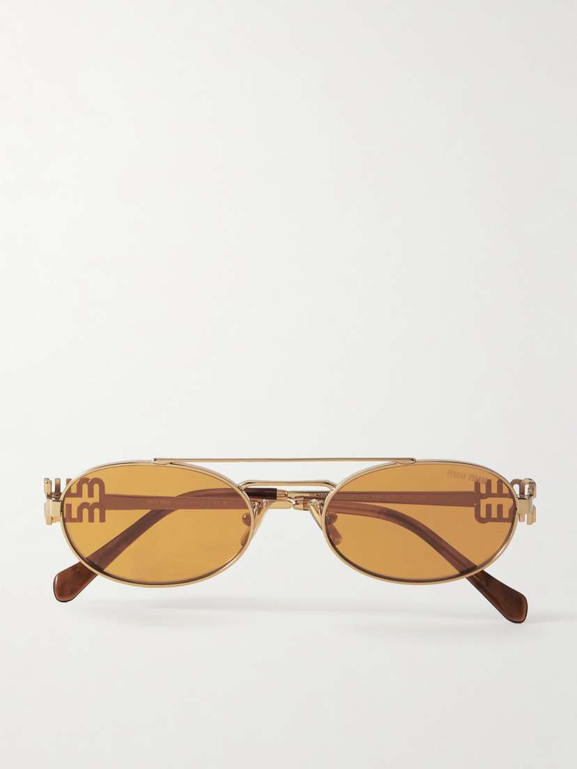 Miu Miu Eyewear Oval-frame Gold-tone Sunglasses