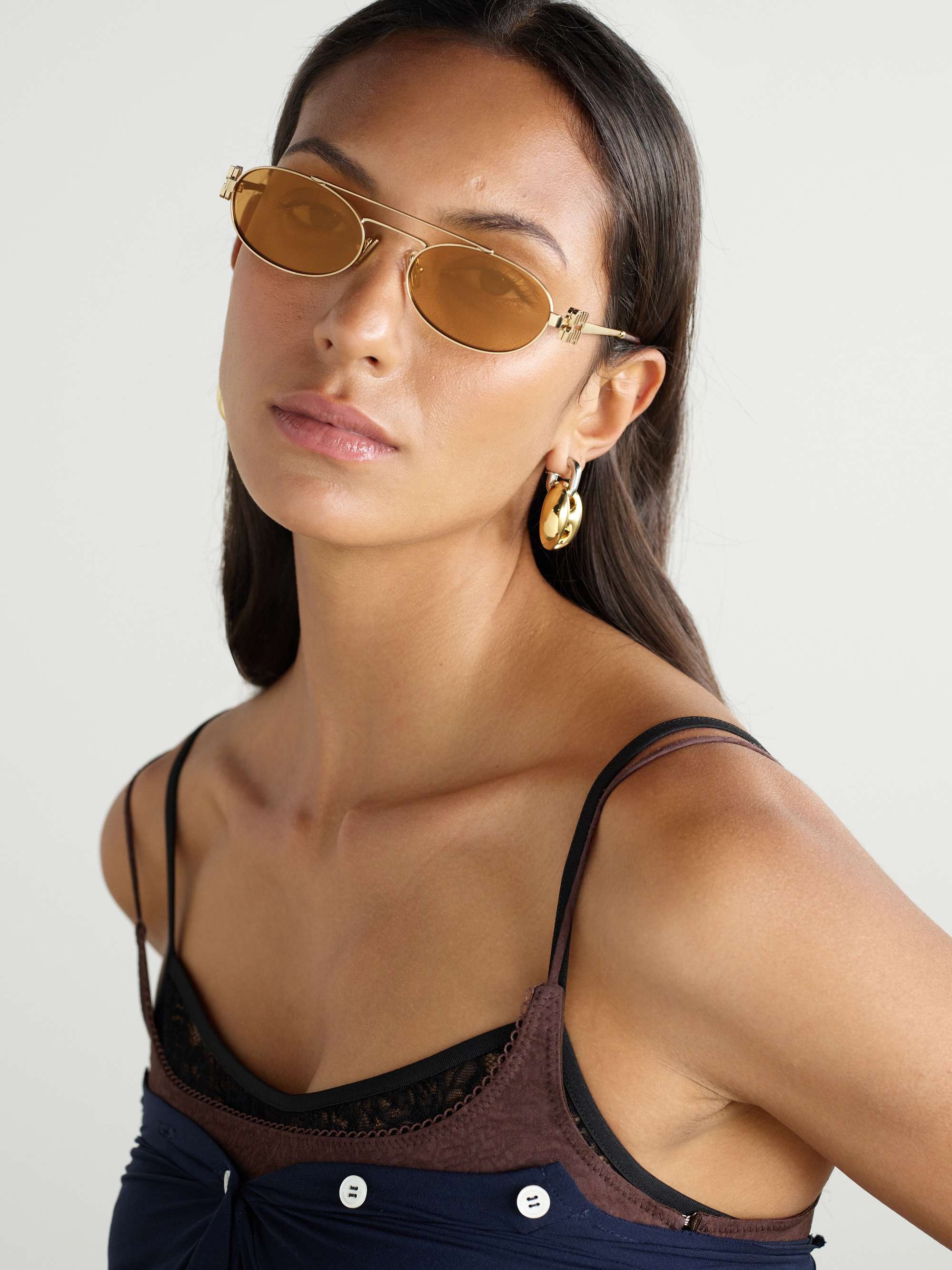 MIU MIU Oval-frame gold-tone sunglasses | NET-A-PORTER