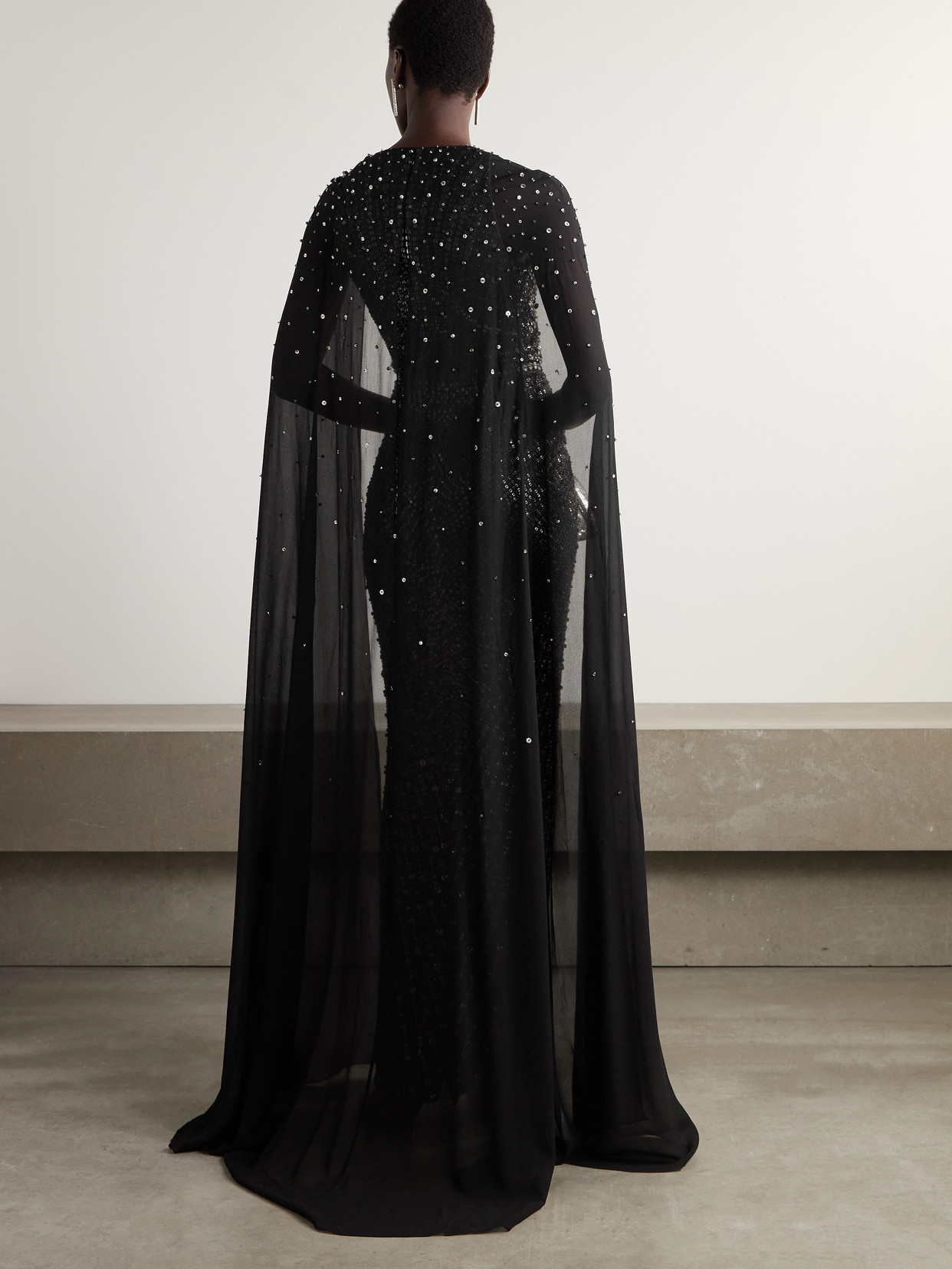 Jenny Packham Zenith Cape-effect Embellished Chiffon Gown