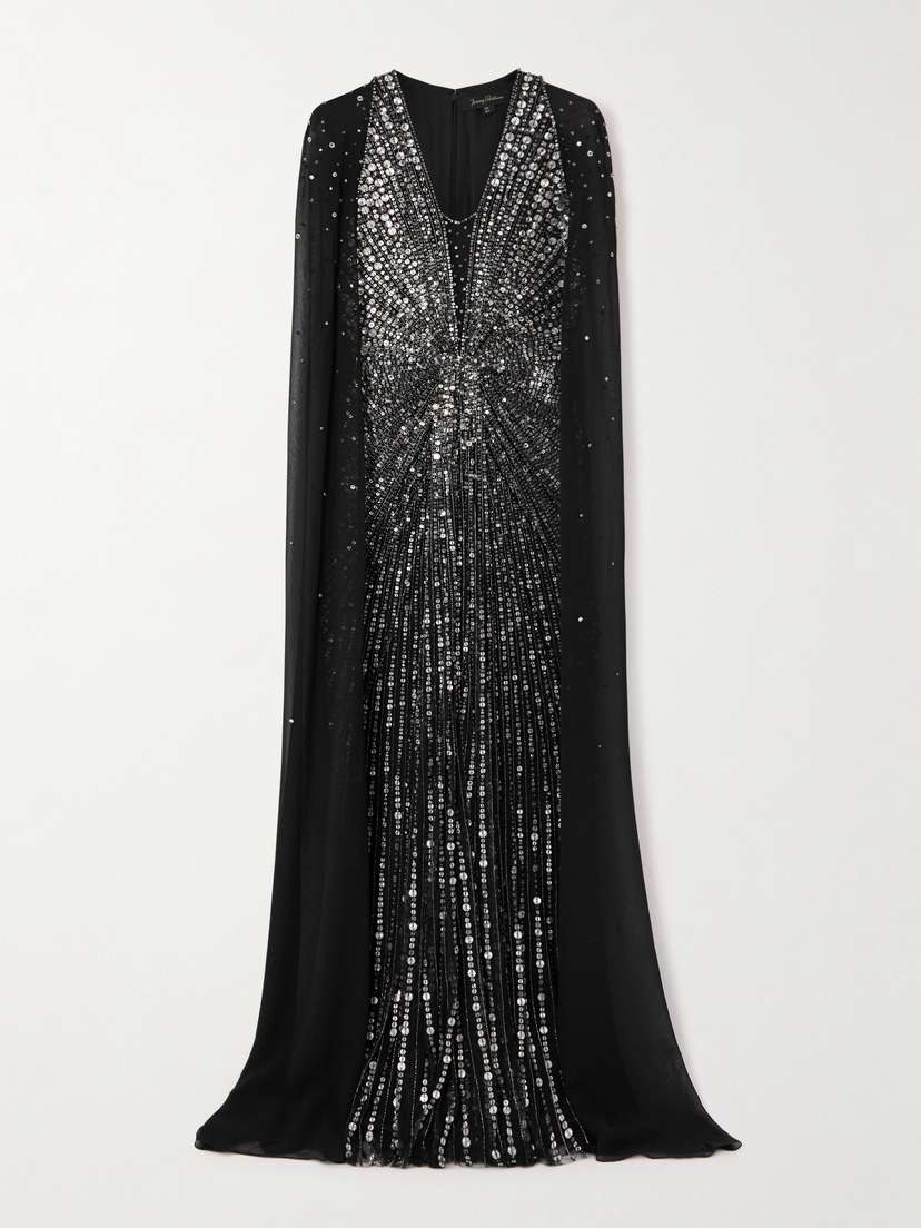 Jenny Packham Zenith Cape-effect Embellished Chiffon Gown