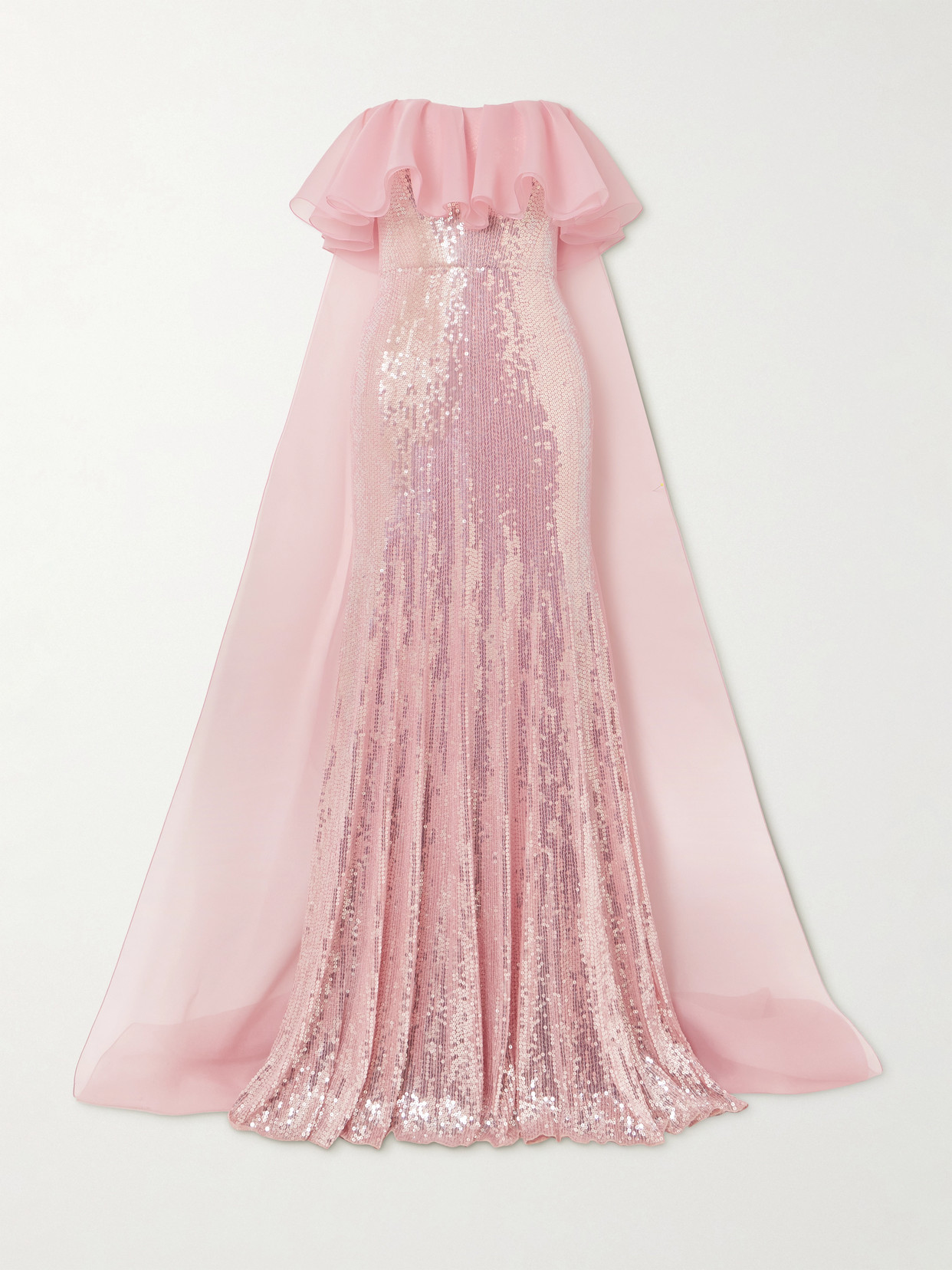 Jenny Packham Galactic Strapless Chiffon-trimmed Sequined Satin Gown In Pink
