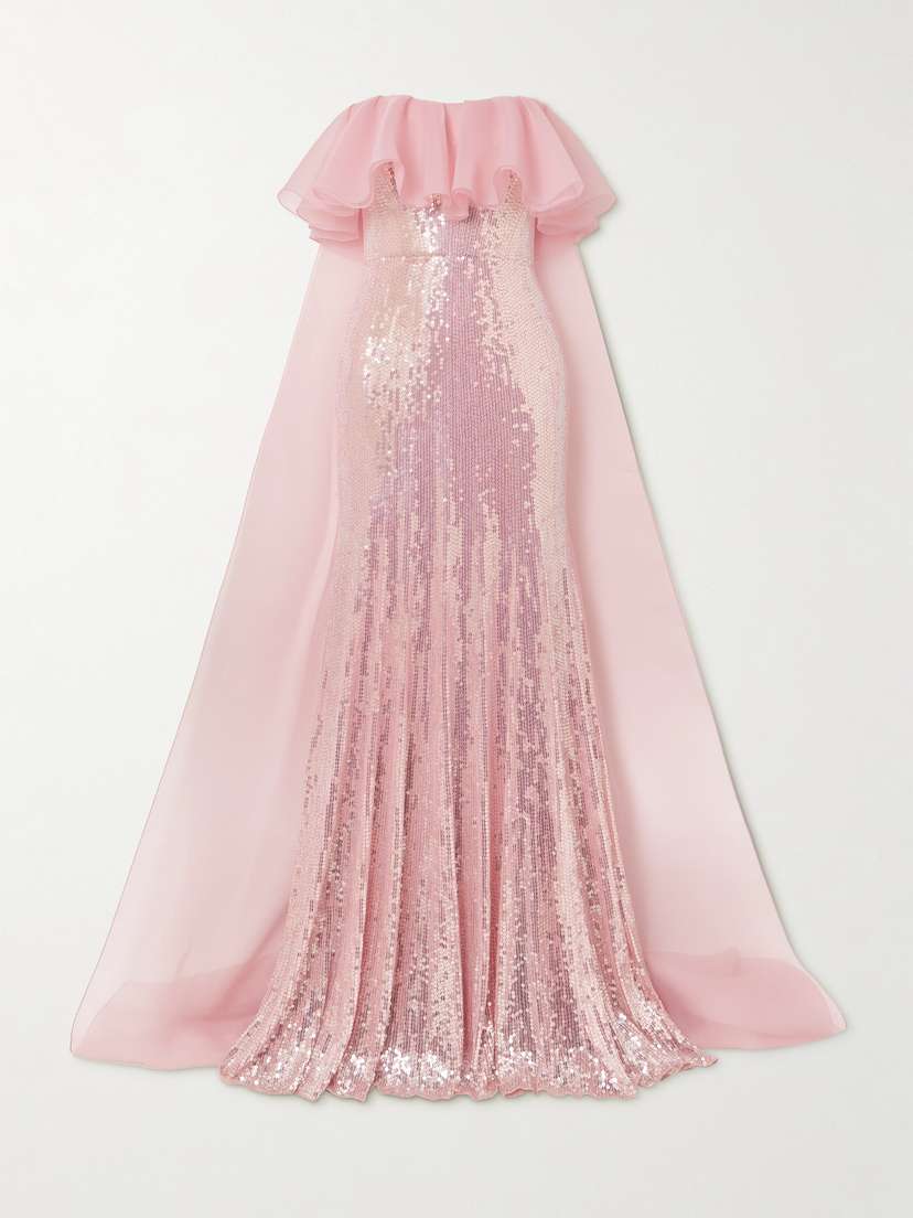 Jenny Packham Galactic Strapless Chiffon-trimmed Sequined Satin Gown