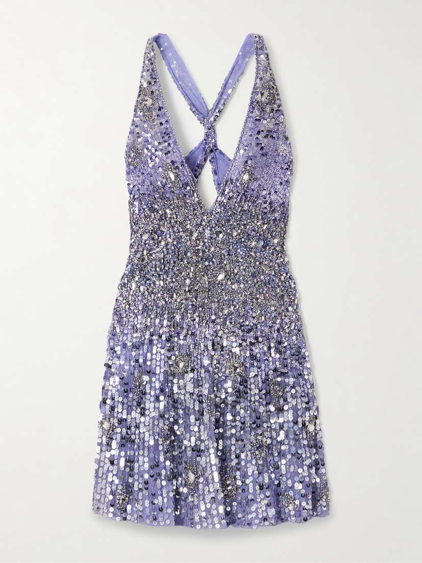 Jenny Packham Crystal And Sequin-embellished Tulle Mini Dress