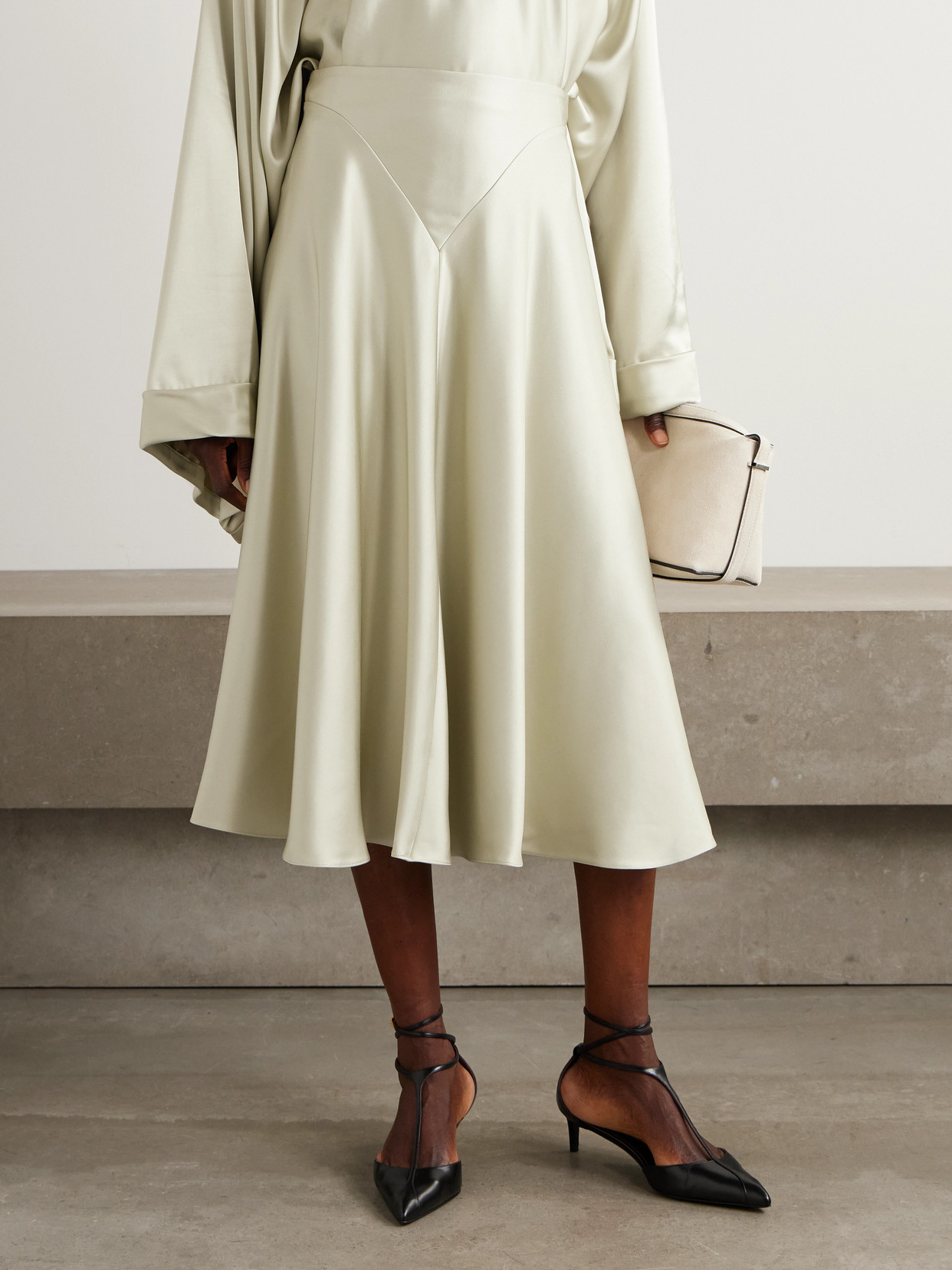 Altuzarra Ames Pleated Satin Maxi Skirt In Gray