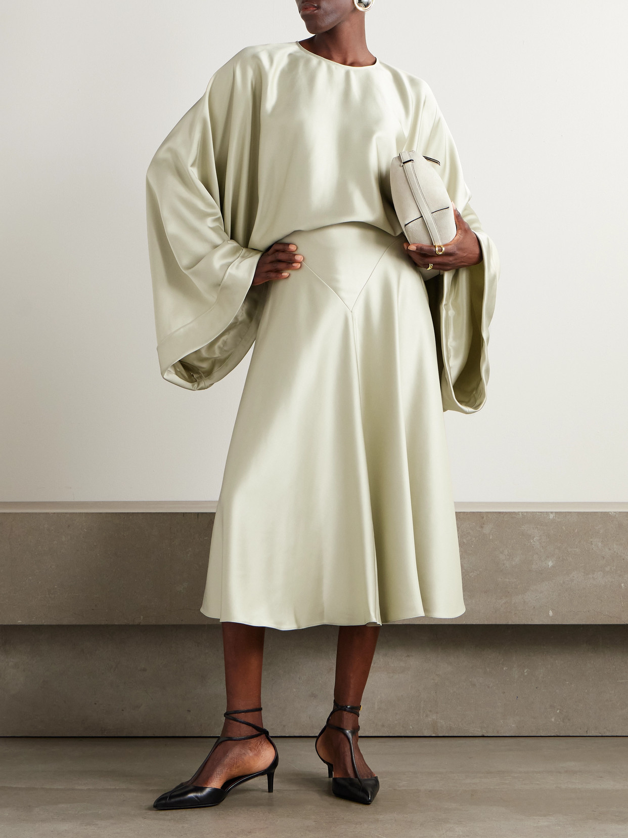 Altuzarra Ames Pleated Satin Maxi Skirt In Gray