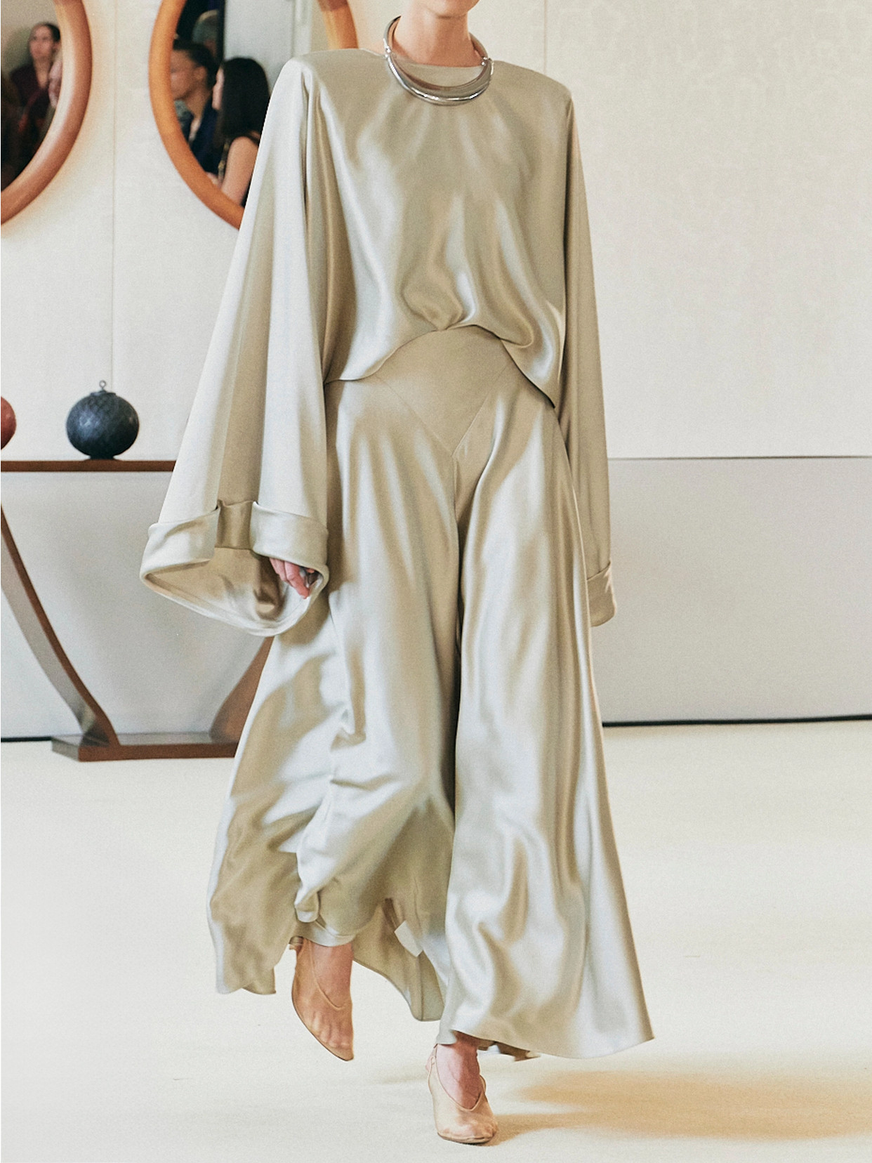 Altuzarra Ames Pleated Satin Maxi Skirt In Gray