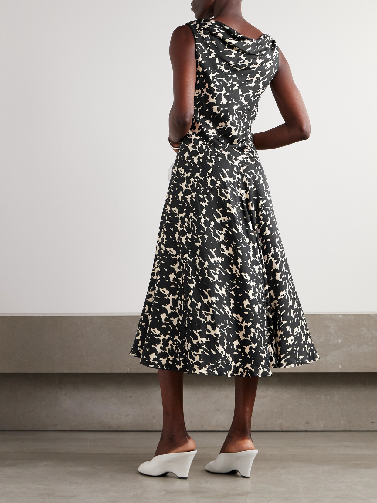 Altuzarra Drina Draped Printed Silk-twill Midi Dress In Black