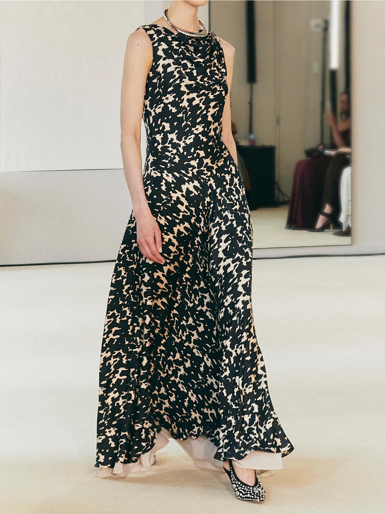 Altuzarra Drina Draped Printed Silk-twill Midi Dress In Black