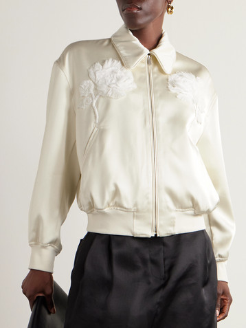 Jil Sander Embroidered satin-twill bomber jacket