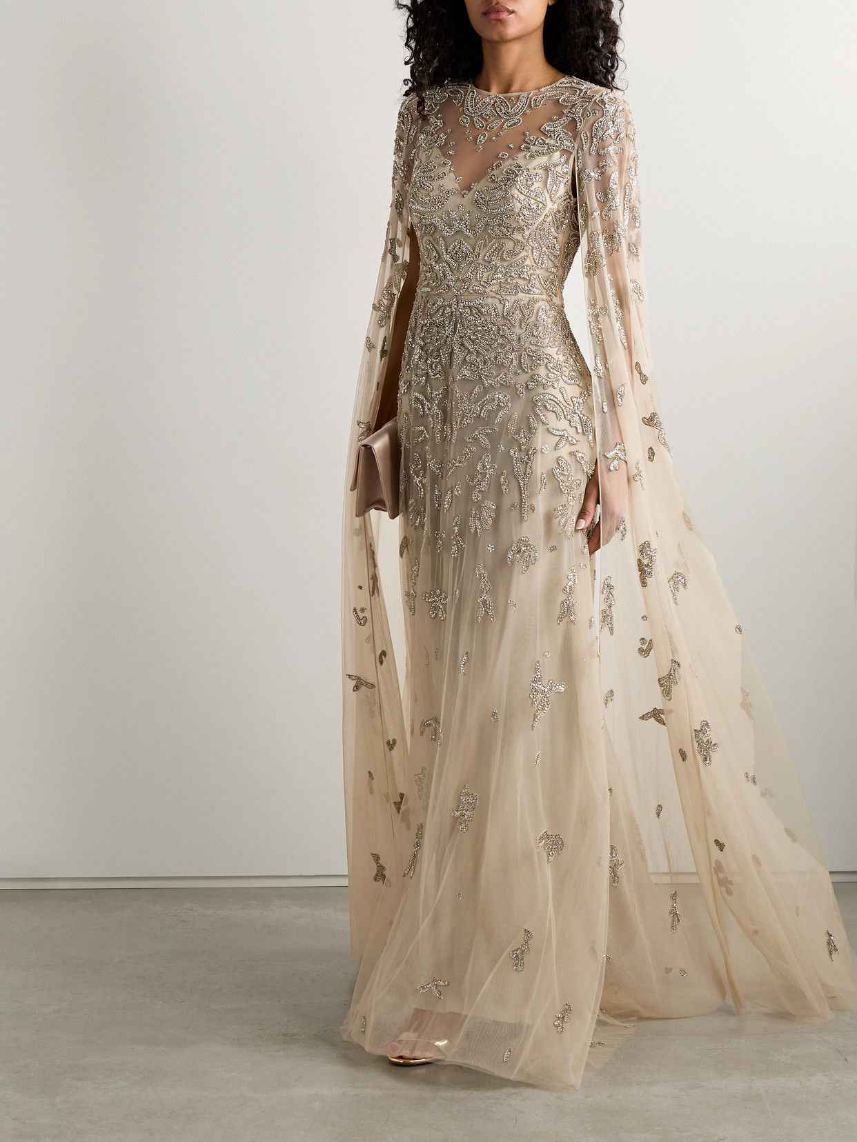Zuhair Murad Freya Draped Embellished Tulle Gown In Neutral
