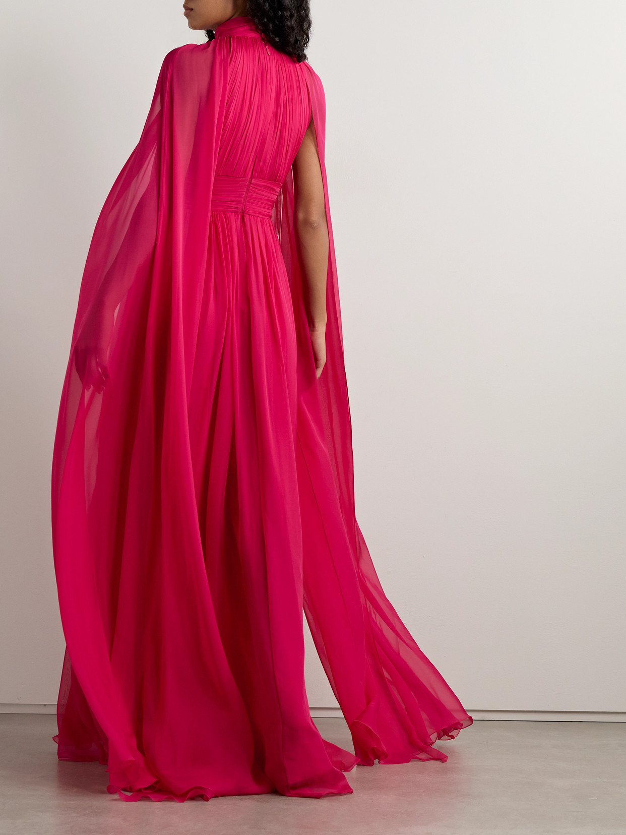 Zuhair Murad Cape-effect Gathered Silk-chiffon Gown In Red