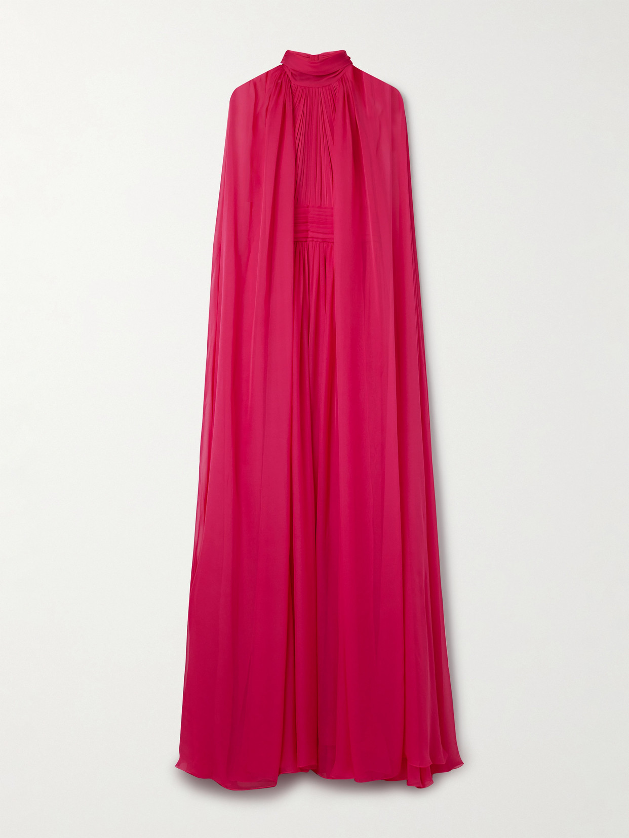 Zuhair Murad Cape-effect Gathered Silk-chiffon Gown In Red
