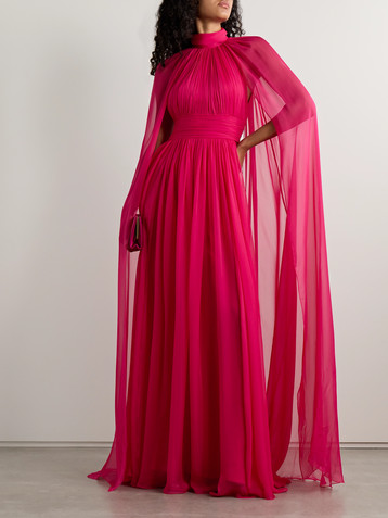 Zuhair Murad Cape-effect gathered silk-chiffon gown