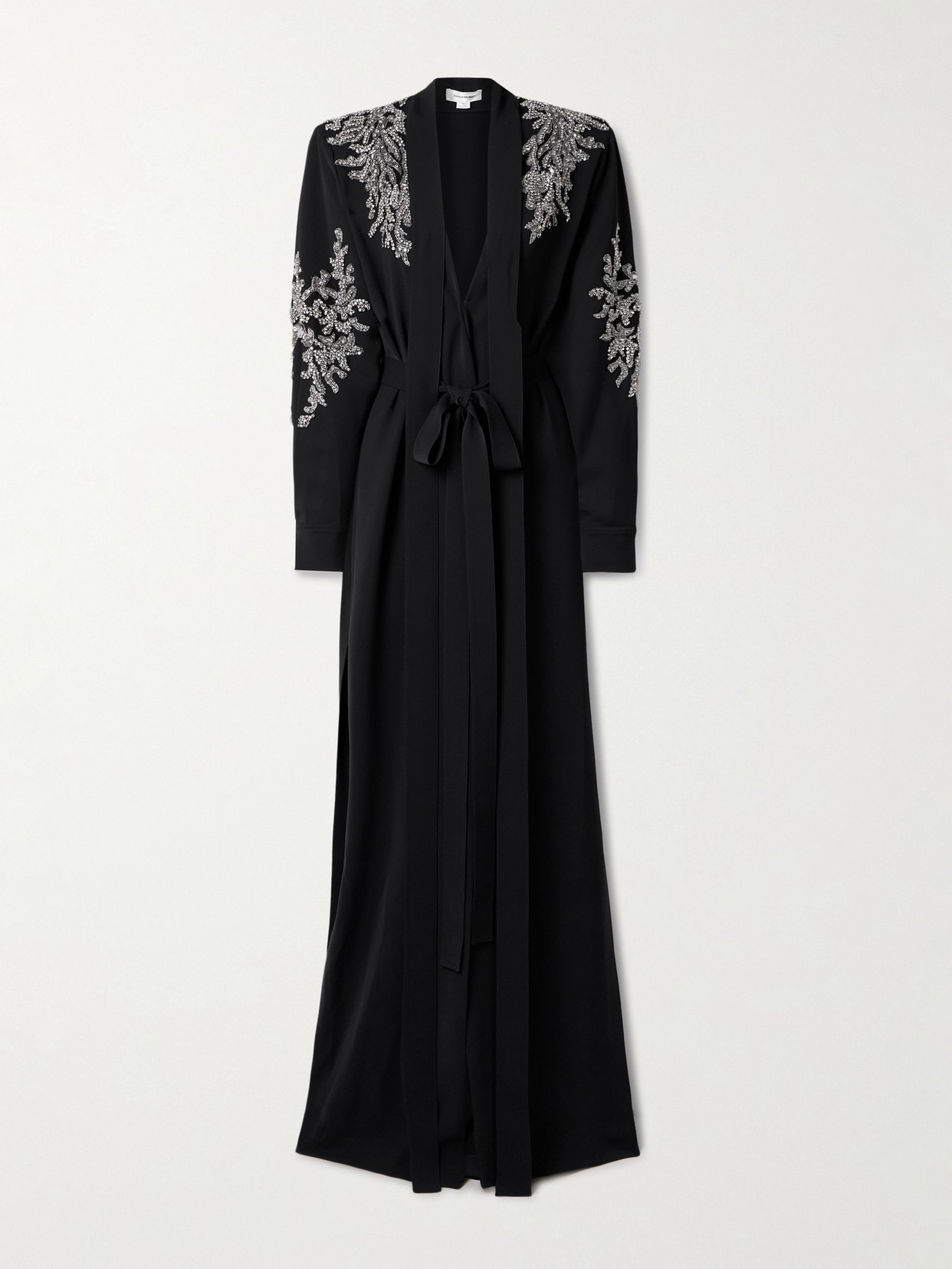 Zuhair Murad Belted Tie-neck Embellished Crepe Gown In Black