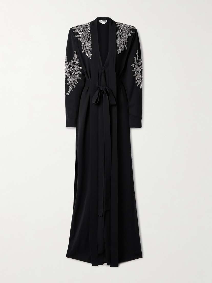 Zuhair Murad Belted Tie-neck Embellished Crepe Gown