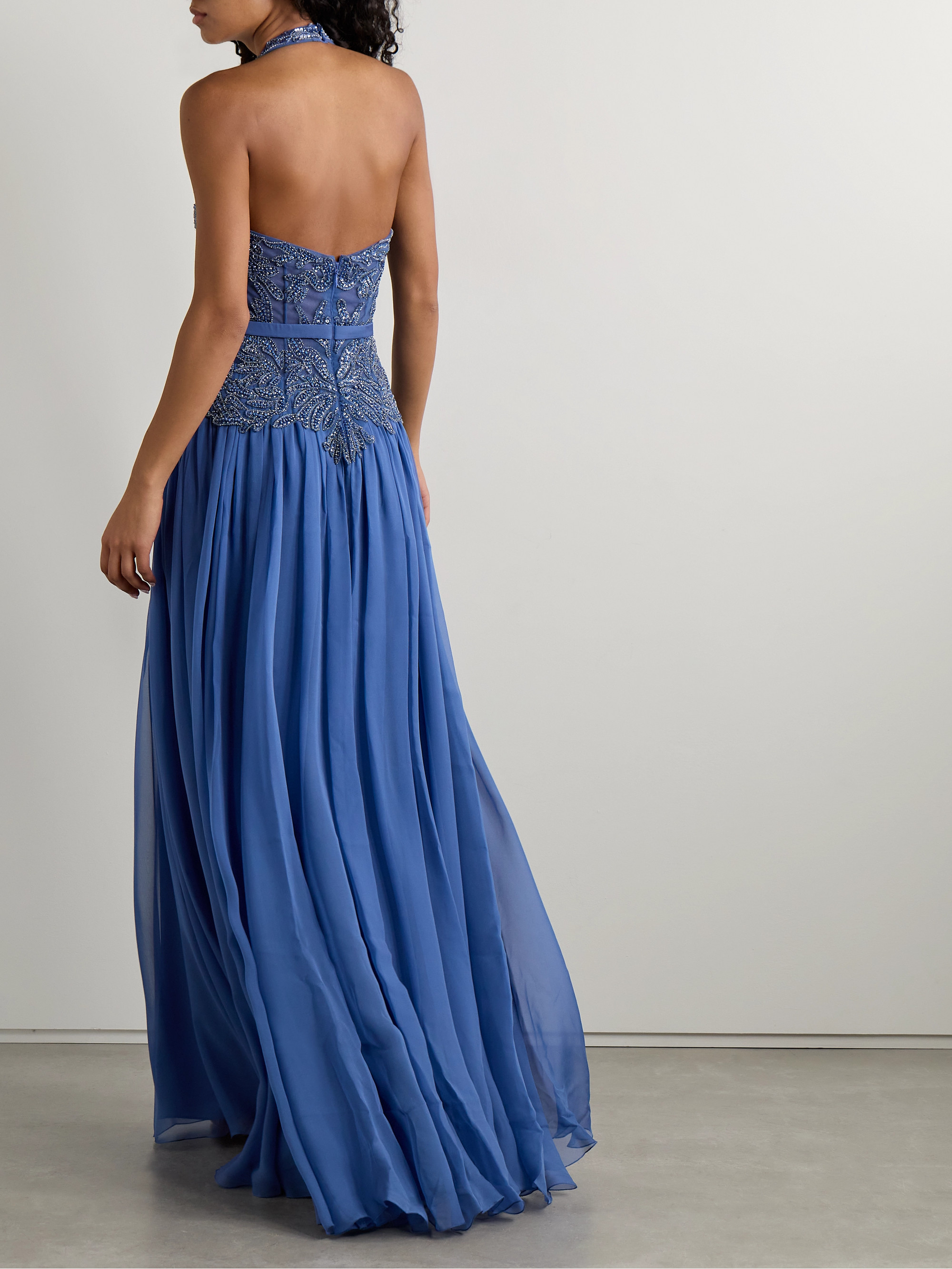 Zuhair Murad Silk crepe de chine and embellished tulle halterneck gown