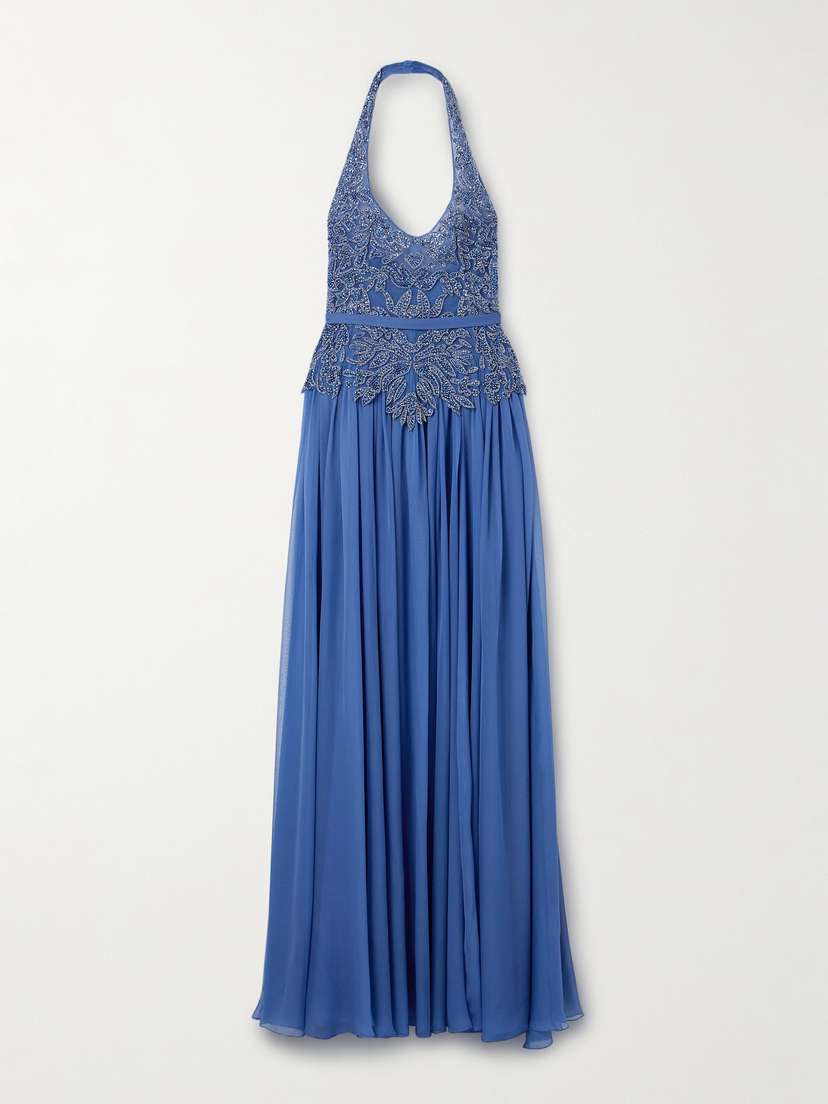 Zuhair Murad Silk Crepe De Chine And Embellished Tulle Halterneck Gown