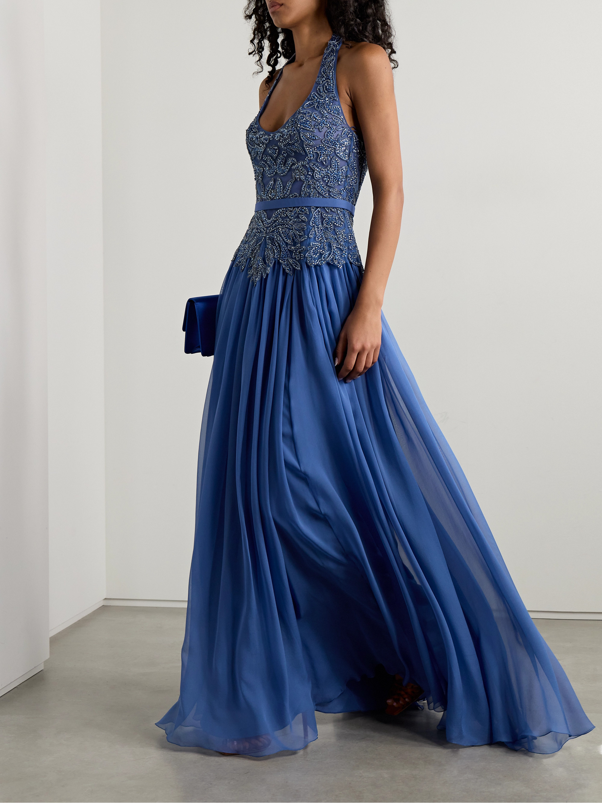 Zuhair Murad Silk crepe de chine and embellished tulle halterneck gown