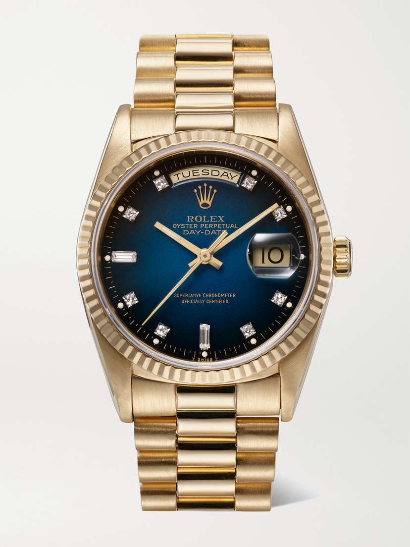 Stephanie Windsor + Rolex Vintage 1990 Oyster Perpetual Day-date President Automatic 36mm 18-karat Gold Diamond Watch, Ref. No., 18238