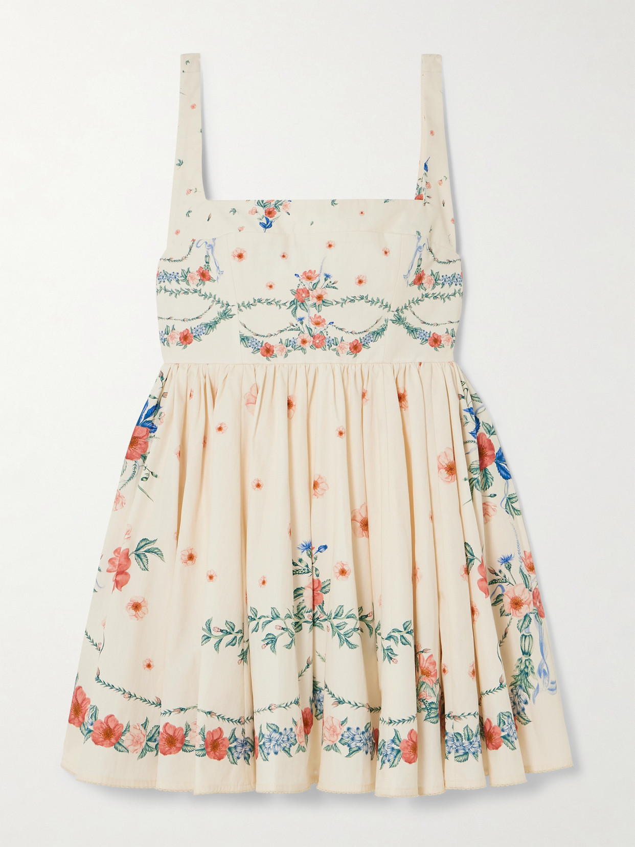 AGUA BY AGUA BENDITA HIERBABUENA MOSQUETA GATHERED FLORAL-PRINT COTTON-POPLIN MINI DRESS 