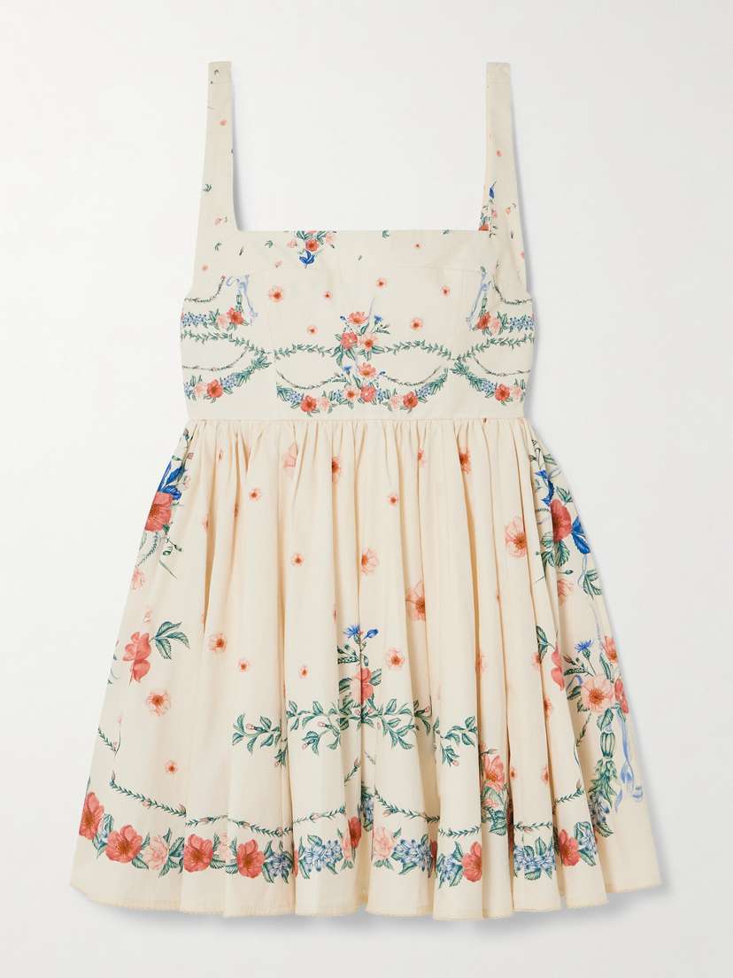 Agua by Agua Bendita Hierbabuena Mosqueta Gathered Floral-print Cotton-poplin Mini Dress