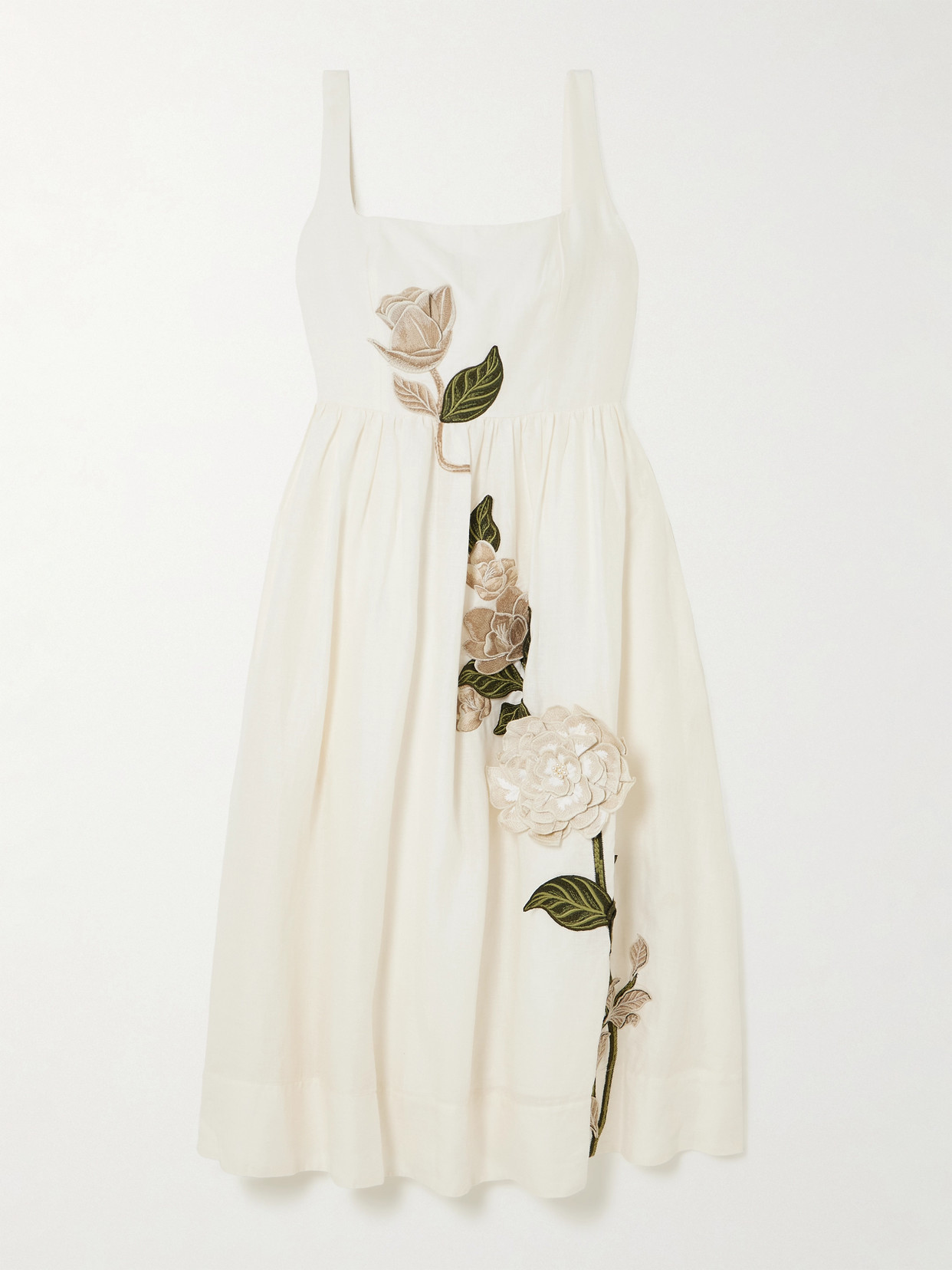 Agua by Agua Bendita - Miramar Gardenia Appliquéd Linen Midi Dress - White