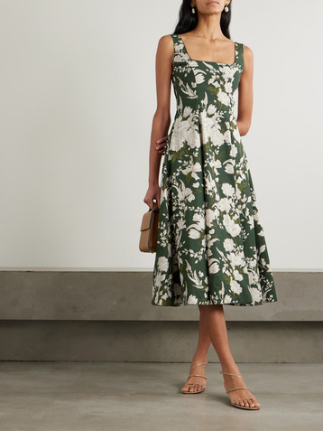 Agua by Agua Bendita Pistilo Gardenia picot-trimmed floral-print cotton-poplin midi dress