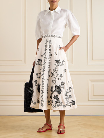 Agua by Agua Bendita Bergamota embroidered linen midi skirt
