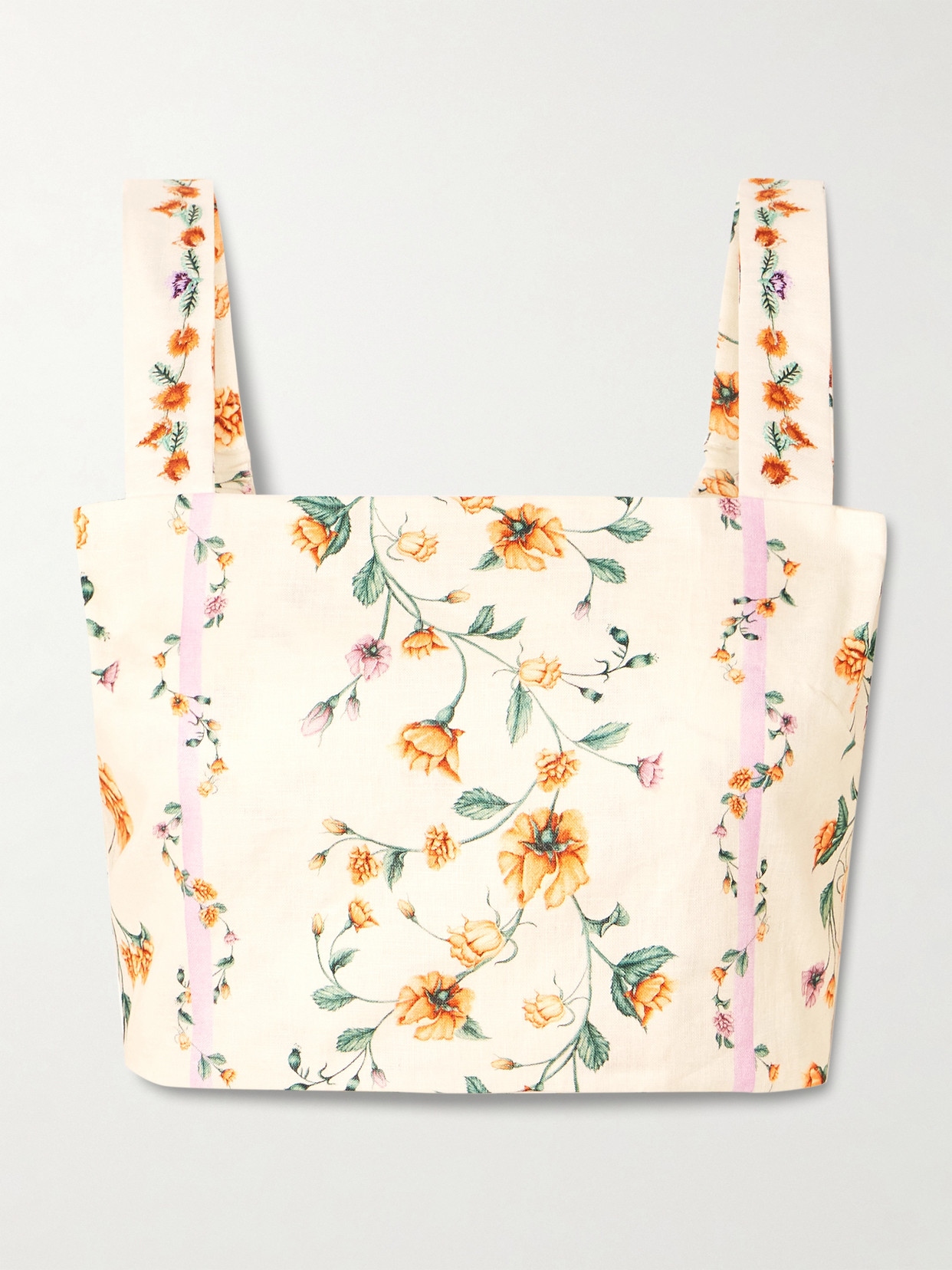 Agua By Agua Bendita Luciana Chinesis Cropped Floral-print Linen Top In Cream